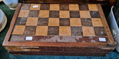 Lot 451 - A folding parquetry games board containing...