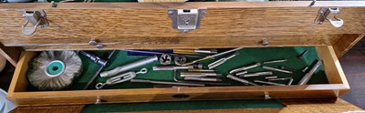 Lot 458 - Vintage oak tool chest, the cover with back...