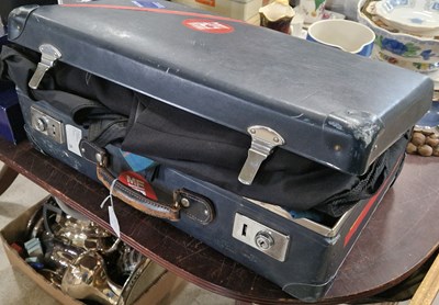 Lot 475 - Vintage suitcase containing kilt, jacket, and...