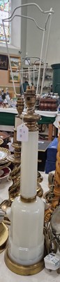 Lot 486 - An opaque glass and gilt metal table lamp,...