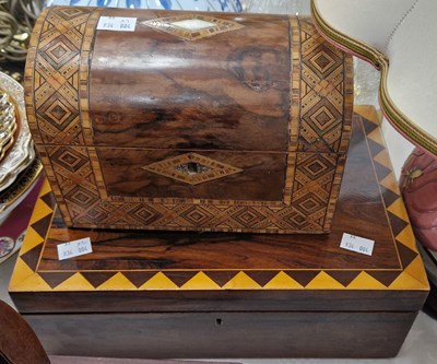 Lot 507 - A rosewood and parquetry inlaid workbox with...