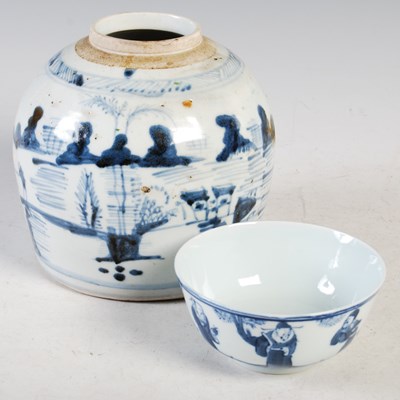 Lot 408 - A Chinese porcelain blue and white jar, 15 cm...