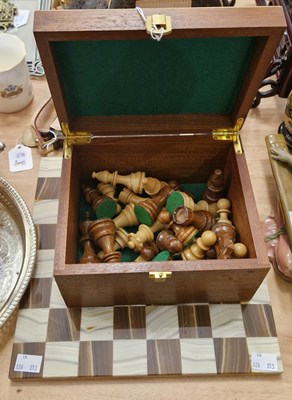 Lot 519 - Stone chess board, boxed of carved wooden...