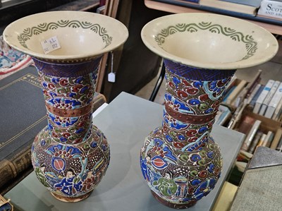 Lot 550 - A pair of Japanese Satsuma type pottery vases,...