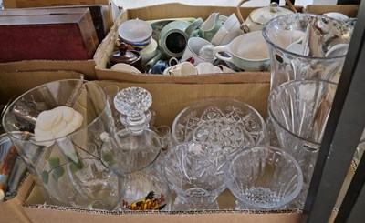 Lot 593 - Two boxes of assorted glassware.