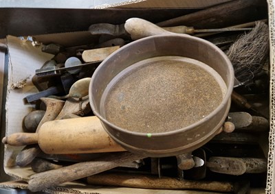 Lot 595 - A box of assorted vintage woodworking tools.