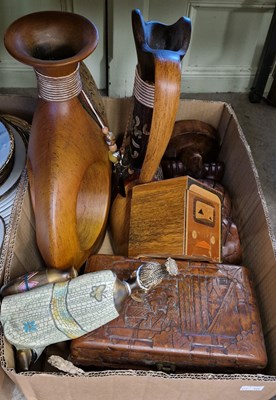 Lot 597 - A box of assorted woodenware to include...