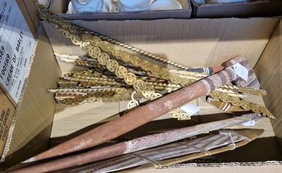 Lot 610 - A box of assorted gilt wood mouldings, tribal...