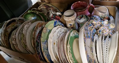 Lot 612 - Two boxes of assorted ceramics, plates, vases,...