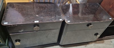 Lot 730 - A pair of mid-century darkwood bedside tables,...