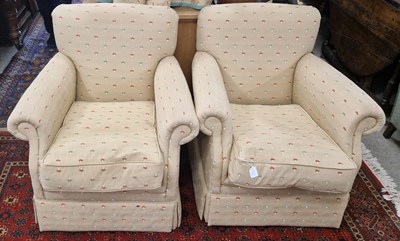 Lot 830 - A pair of upholstered armchairs, together with...