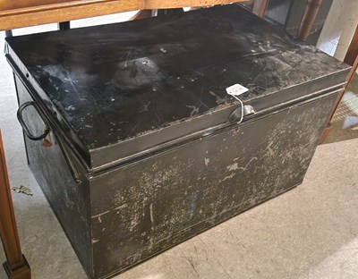 Lot 869 - A Japanned metal rectangular storage trunk, 66...