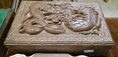 Lot 540D - A Chinese carved wooden storage box decorated...