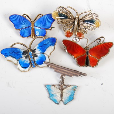 Lot 84L - Five assorted silver and enamel butterfly...