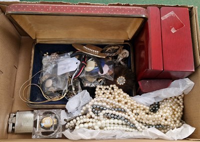 Lot 251 - A box of assorted costume jewellery to include...