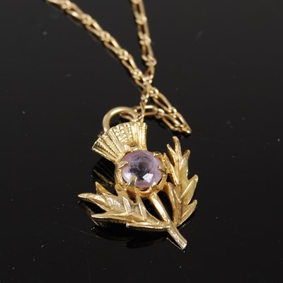 Lot 43A - A 9ct gold thistle shaped pendant and chain,...