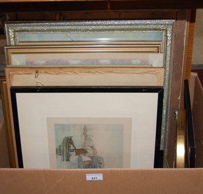 Lot 493 - A box of mixed pictures and prints to include...