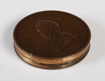 Lot 317 - A copper and brass circular box, with pull-off...