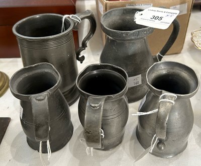 Lot 305 - Four 18th century pewter baluster measures and...