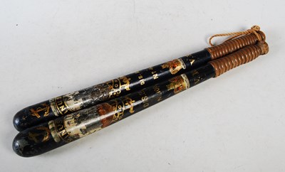 Lot 299 - Two Victorian painted police truncheons,...