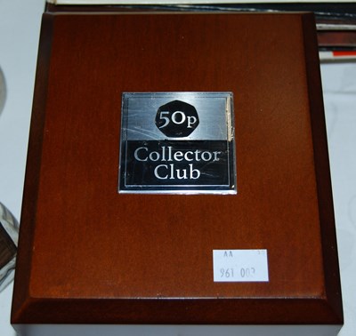 Lot 303 - A mahogany box inscribed '50p Collectors Club',...