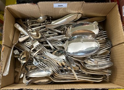 Lot 369 - Box - assorted electroplated flatware, cutlery...