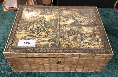 Lot 379 - A faux basket weave rectangular storage box,...