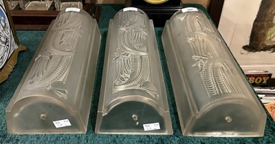 Lot 384 - Three early 20th century Lalique style frosted...