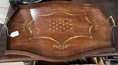 Lot 393 - A mahogany and marquetry shaped rectangular...