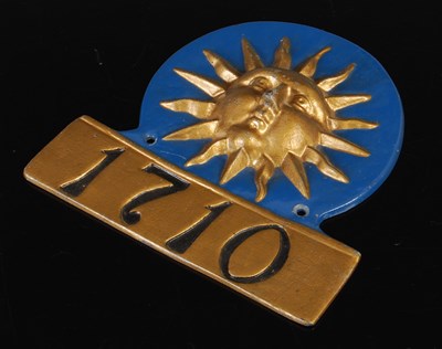 Lot 187 - A vintage Sun Insurance fire sign with blue,...