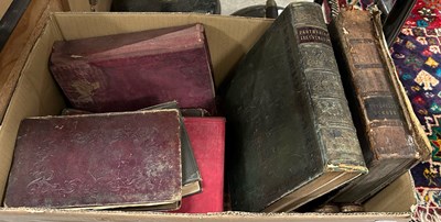 Lot 453 - Box - assorted antique leather bound books to...