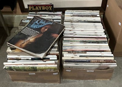 Lot 483 - Two boxes - assorted vintage Playboy magazines,...