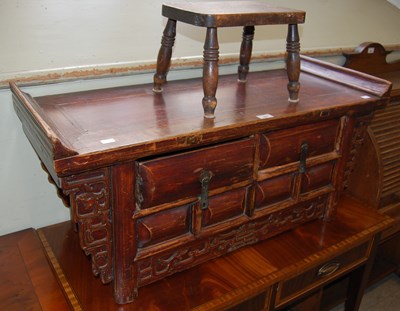 Lot 625 - A Chinese style stained wood alter cabinet,...