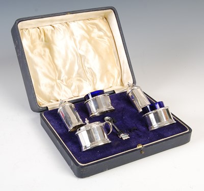 Lot 121B - A Birmingham silver five piece cruet set in...