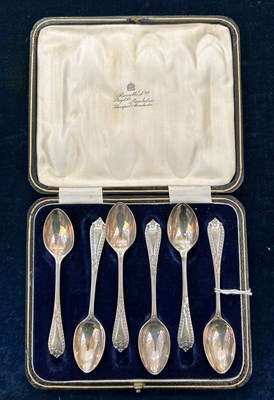 Lot 121C - A cased set of six Sheffield silver coffee...