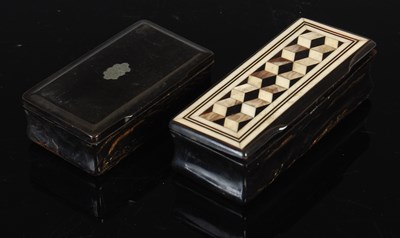 Lot 230 - Two antique rectangular shaped horn snuff...