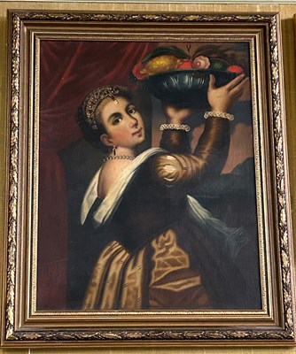 Lot 501 - European School  
Lady with basket of fruit...