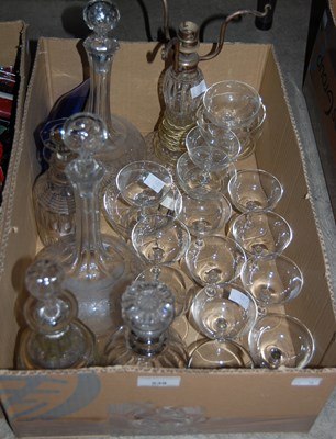 Lot 539 - Box - assorted glassware to include decanters,...