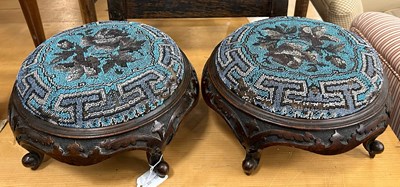 Lot 716A - A pair of Victorian beadwork circular stools,...