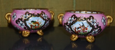 Lot 26C - A pair of Coalport hand-painted pink ground...