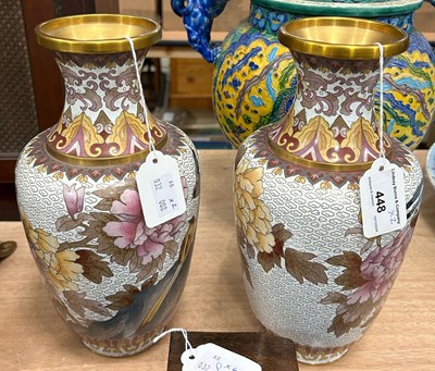 Lot 448 - A pair of Chinese white ground cloisonne vases...