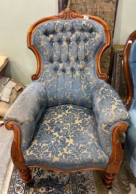 Lot 762 - A Victorian mahogany armchair with button down...