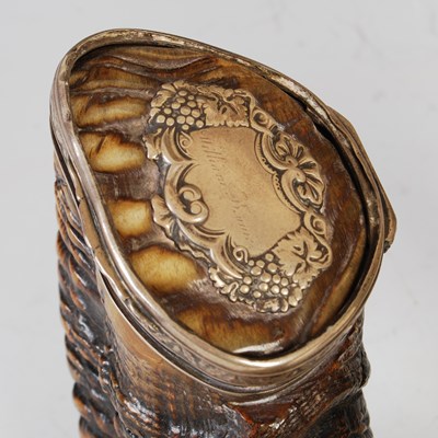 Lot 203 - A 19th century white metal mounted ram's horn...