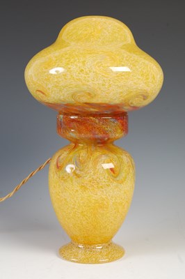 Lot 776 - A Monart glass mushroom lamp, mottled green,...