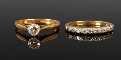Lot 677 - An 18ct gold and diamond solitaire ring,...