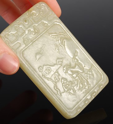 Lot 833 - A Chinese jade rectangular tablet/pendant,...