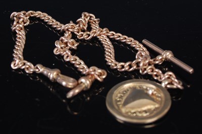 Lot 735 - A 9ct gold Albert chain, with T-bar suspension...