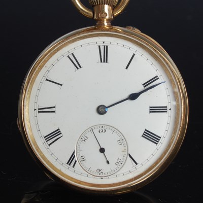 Lot 624 - An 18ct gold open face pocket watch, W....