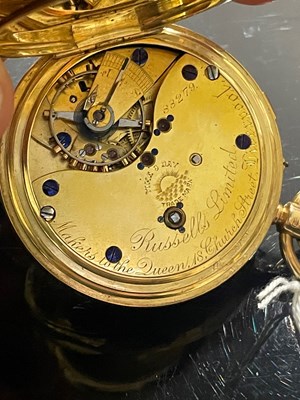 Lot 628 - An 18ct gold hunter cased pocket watch,...