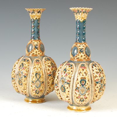 Lot 794 - A pair of Zsolnay Pecs reticulated pottery...